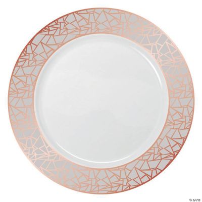 Kaya Collection 7.5" White with Silver and Rose Gold Mosaic Rim Round