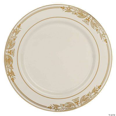 Kaya Collection 10.25" Ivory with Gold Harmony Rim Plastic Dinner