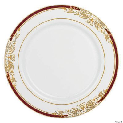 Kaya Collection 10.25" White with Burgundy and Gold Harmony Rim Plastic