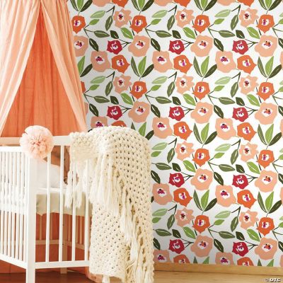 RoomMates Block Print Blooms Peel & Stick Wallpaper Pink | Oriental Trading