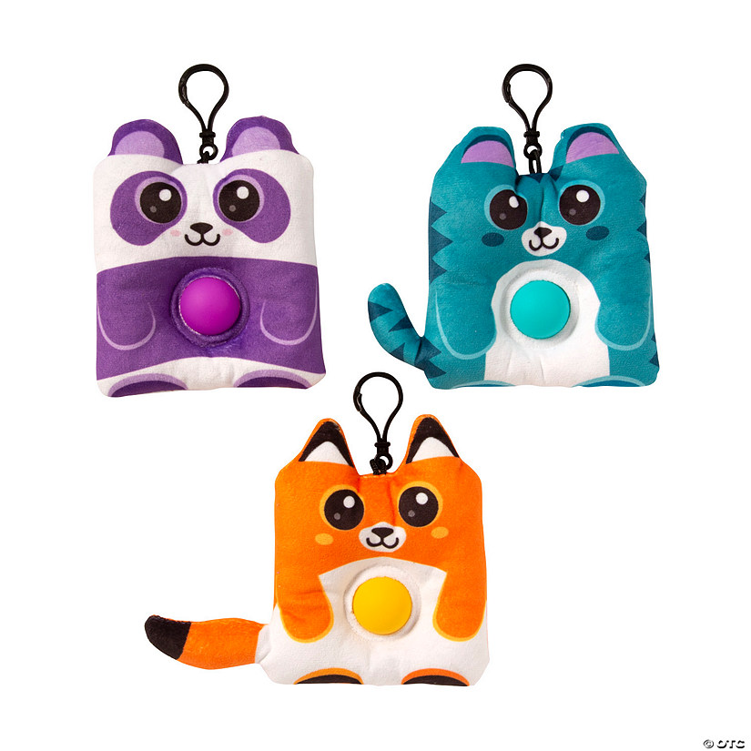 Stuffed Zoo Animal Lotsa Pops Popping Toy Backpack Clip Keychains - 12 Pc.