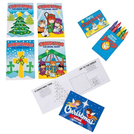 Religious Christmas Activity Books with Crayons for 144