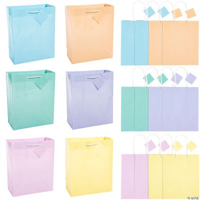 7 1/4" x 9" Medium Pastel Paper Gift Bags with Tags 12 Pc. Oriental