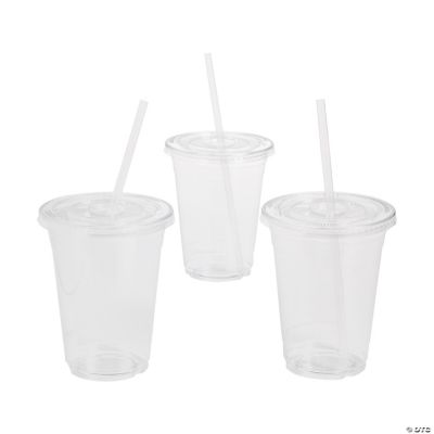 Clear Carnival Plastic Cups with Lids & Straws - 24 Ct.
