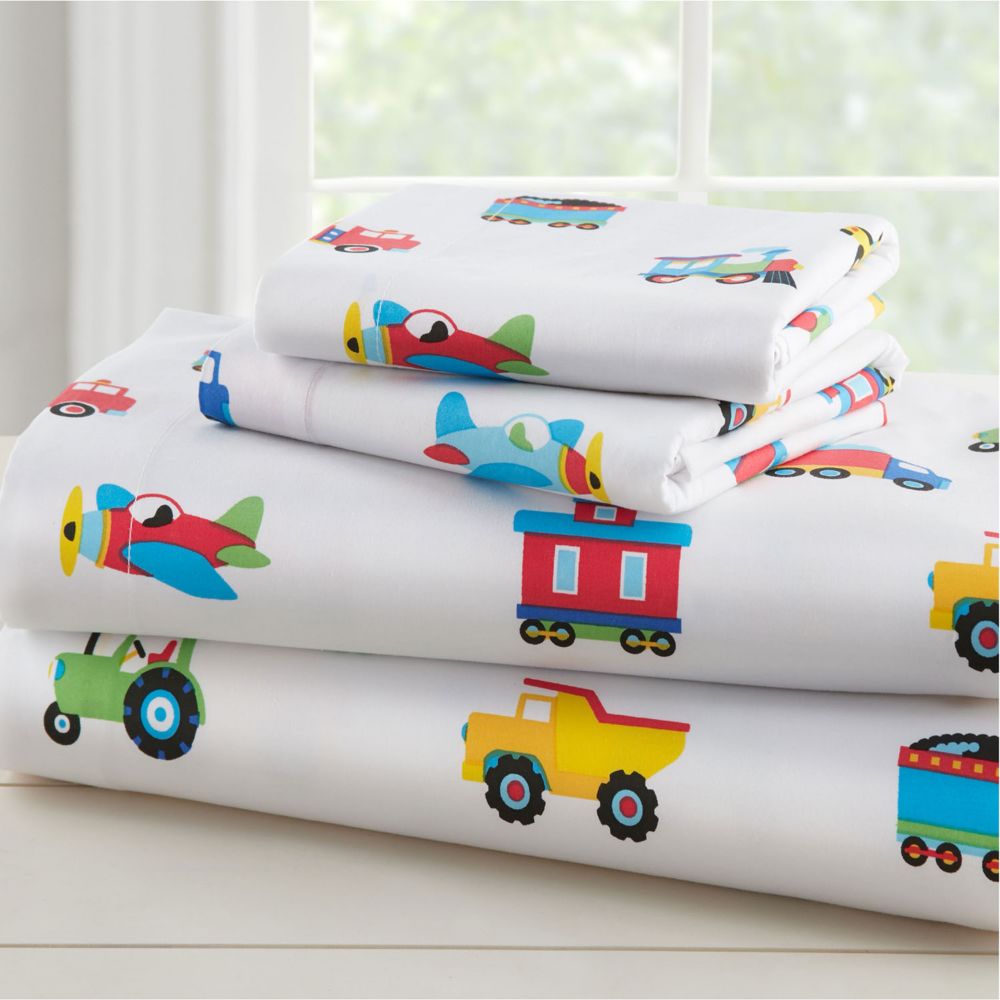 Wildkin Trains, Planes & Trucks 100% Organic Cotton Flannel Sheet Set - Twin From MindWare