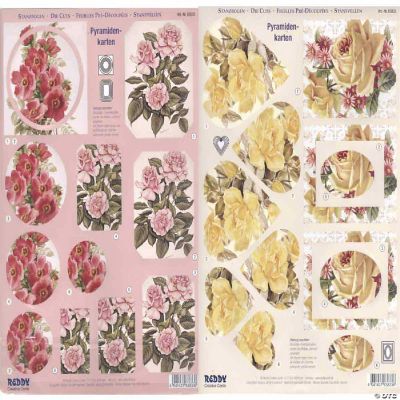 Reddy Creative Cards Pyramid Precut sheets Roses YellowRed various shapes