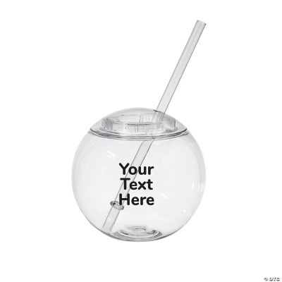 50ct 15 oz. Personalized Open Text Clear Round Reusable Plastic Cups with Lids & Straws