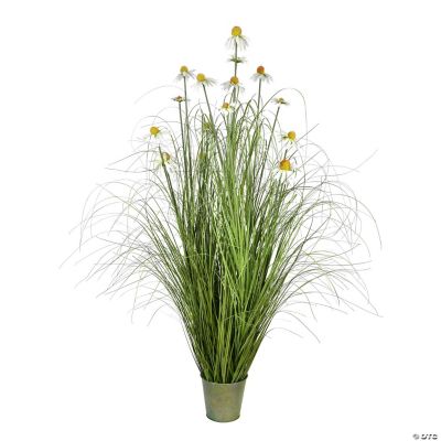 Vickerman 60" Artificial Potted Green Grass and Daisies Oriental Trading