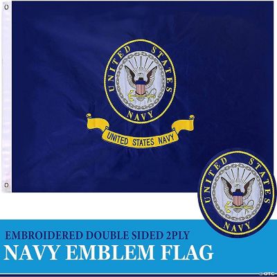 G128 Us Navy Flag Navy Emblem Navy Seal Logo Double Sided Embroidered 2x3 Ft Flag With Brass