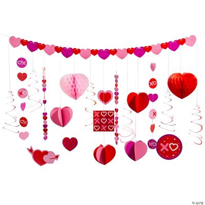 27-Piece Valentine's Day Decorations Set - Banners, Hanging Swirls & Heart Cutouts
