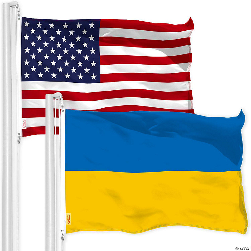 USA American Flag & Ukraine Ukrainian Flag 3x5FT Printed 150D