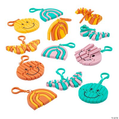 2 - 3 Happy Assorted Articulated Fidget Toy Backpack Clips - 6 Pc.