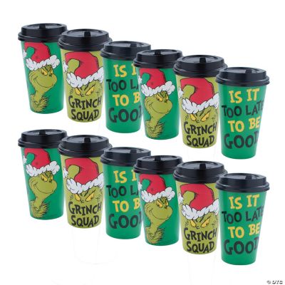 16 oz. Dr. Seuss™ The Grinch Squad Disposable Paper Coffee Cups with Lids -  12 Ct. | Oriental Trading