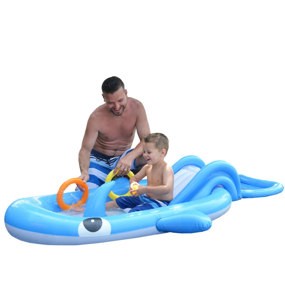 Pool Central - 7ft Inflatable Childrens Whale Shaped Interactive Play Pool From MindWare