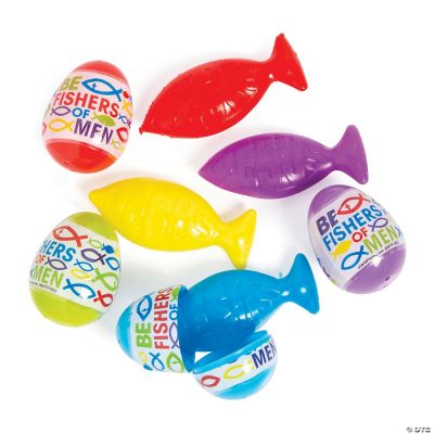 2 1/4 Religious Fish Flinger-Filled Plastic Easter Eggs - 24 Pc