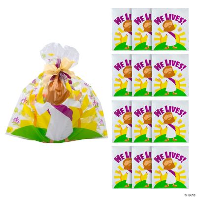 22" x 25" Jumbo He Lives Easter Basket Cellophane Bags 12 Pc