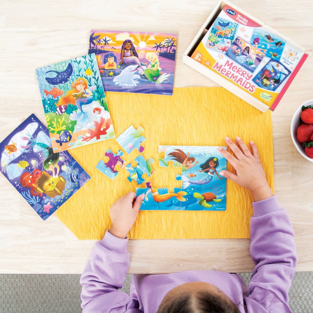 Merry Mermaids 4-Pack Wooden Puzzles From MindWare