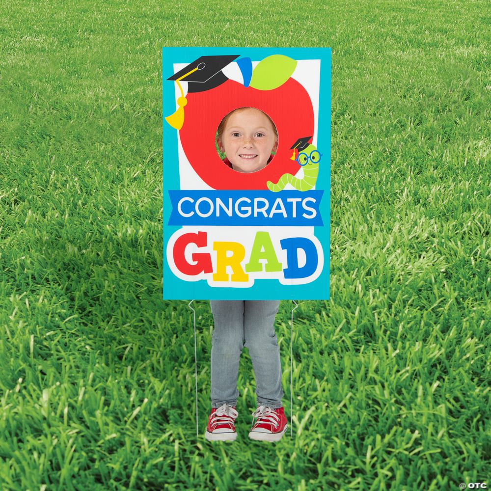 Graduation Party Elementary Graduate Face Yard Sign Blue