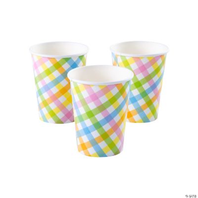 9 oz. Pastel Gingham Disposable Paper Cups - 8 Ct. - Discontinued