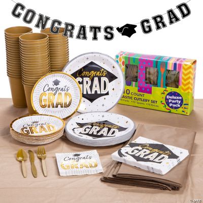 Bulk 477 Pc. Gold Congrats Graduation Tableware Kit for 50 Guests