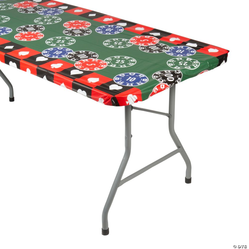 6 Ft Casino Fitted Rectangle Plastic Tablecloth