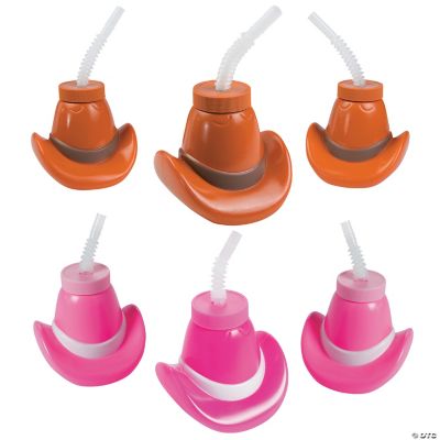 Cowboy & Cowgirl Hat Plastic Cups with Lids & Straws - 24 Ct.