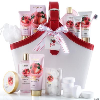 Lovery Home Spa Gift Set Strawberry Milk Scented Bath Set 25Pcs in a Leather Tote Bag