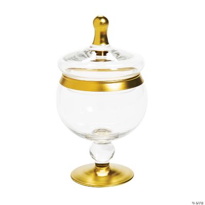 Set of 3 | Large Gold Trim Glass Apothecary Party Favor Candy Jars with Snap on Lids - 10/14/16 | by Tableclothsfactory