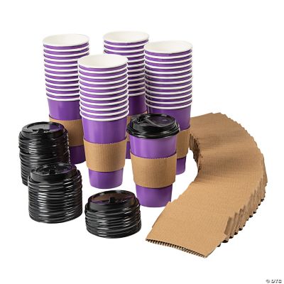 Bulk 48 Ct. Purple Disposable Paper Coffee Cups with Lids & Sleeves