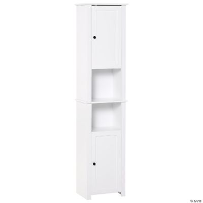 HOMEFORT Narrow Storage Cabinet, Tall Slim Freestanding Double Tier Floor  Linen Cabinet with 2 Doors 5 Tier Shelves & 3-Layer Door Shelf (White)