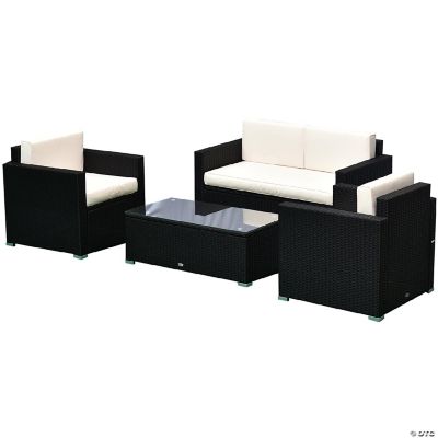 Outsunny 4 Piece Cushioned Patio Furniture Set with 2 Chairs Loveseat