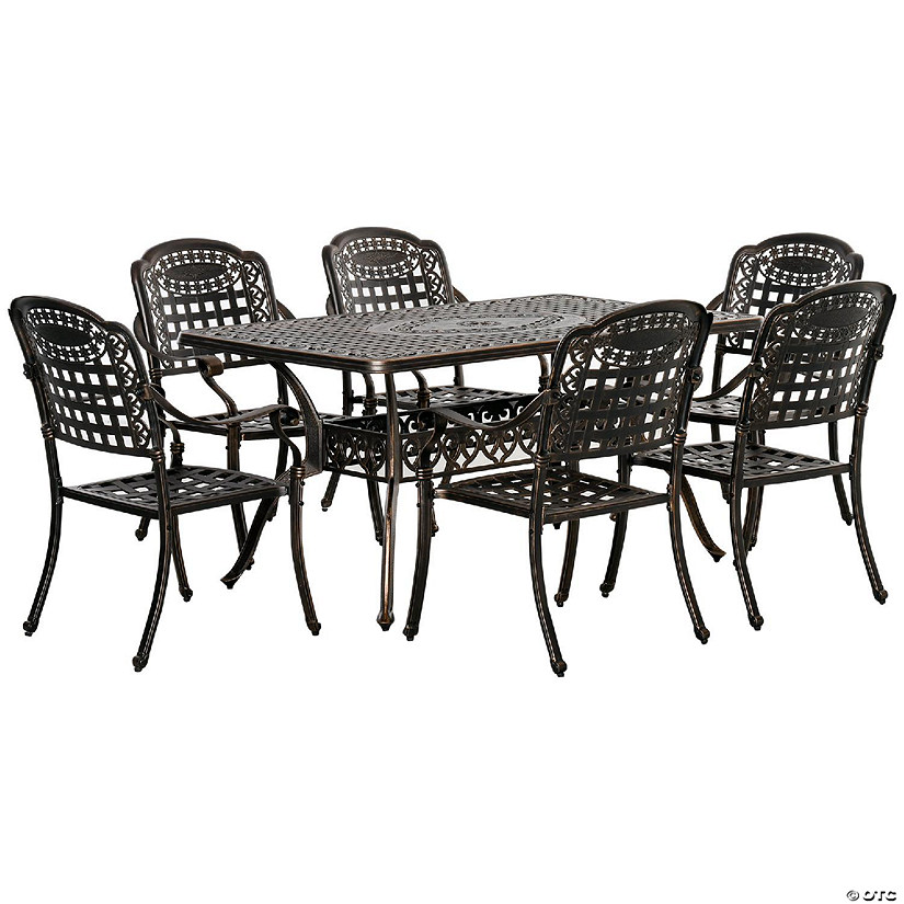 Folding Outdoor Patio Furniture Dining Table and Chairs Set with Umbrella Holes Outsunny 7 Piece Wood Patio Dining Set for 6 Teak 