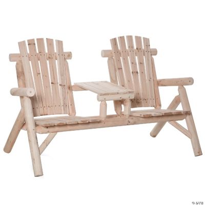 Outsunny Wood Adirondack Patio Chair Bench with Center Coffee Table