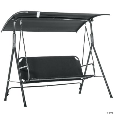 3-Seat Outdoor Porch Swing With Adjustable Canopy - 440 Lb Capacity, Steel Frame, Grey Cushion