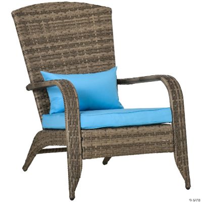Outsunny Patio Adirondack Chair with All Weather Rattan Wicker Soft Cushions Tall Curved