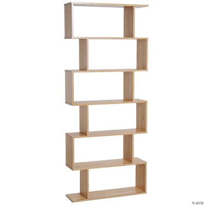 75"H Bookcase 6 Shelf S Shaped Bookshelf Wooden Storage Display