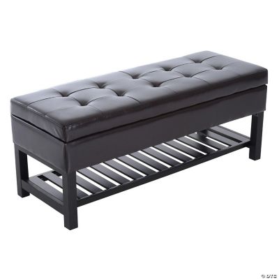 44" Tufted Faux Leather Ottoman Storage Bench With Shoe Rack