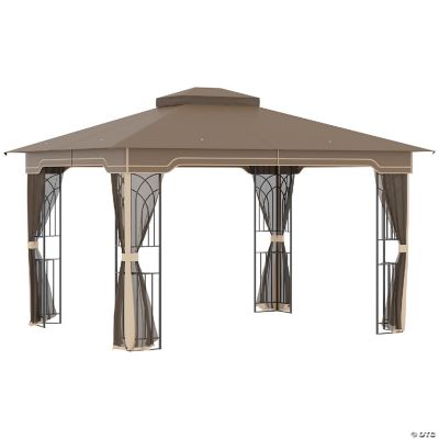 Outsunny 12 X 10 Patio Gazebo Outdoor Canopy Shelter With Double Tier Roof And Netting