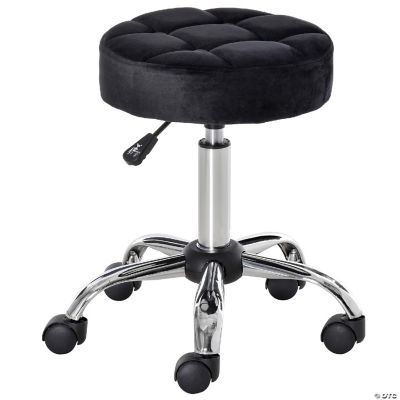 HOMCOM Round Vanity Stool with Height Adjustable Lift Luxury Style  Upholstery and Swivel Seat and Wheels Black | Oriental Trading