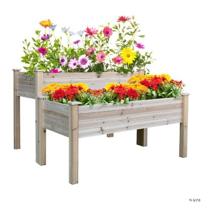 Outsunny 2 Tiers Fir Wooden Raised Garden Bed Drainage Holes Elevated Planter Box Stand