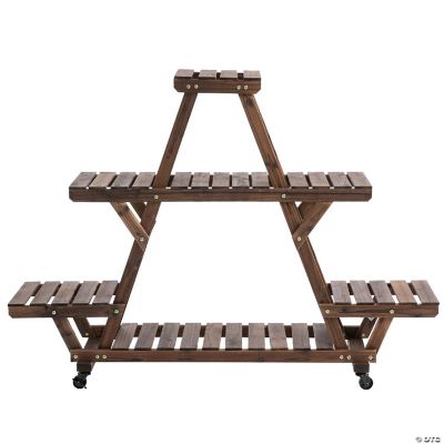 Outsunny Wood Plant Stand with 7 Tier Removable Wheels Brakes Outdoor