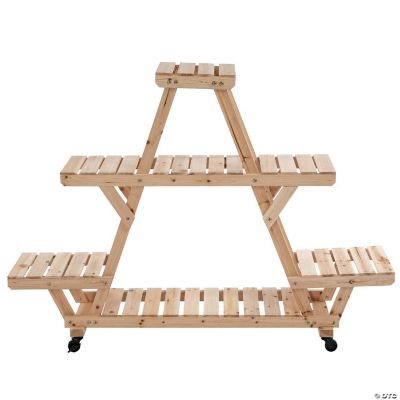Outsunny Wood Plant Stand with 7 Tier Removable Wheels Brakes Outdoor/Indoor Plant Shelf with