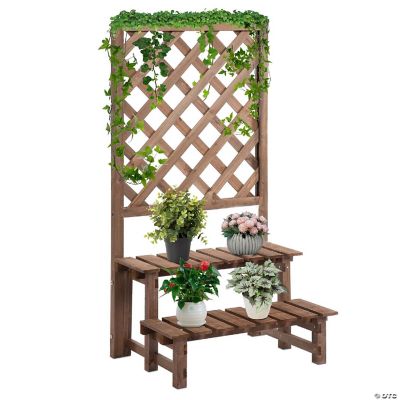 Outsunny 2 Tier Wooden Garden Elevated Plant Stand Display Free