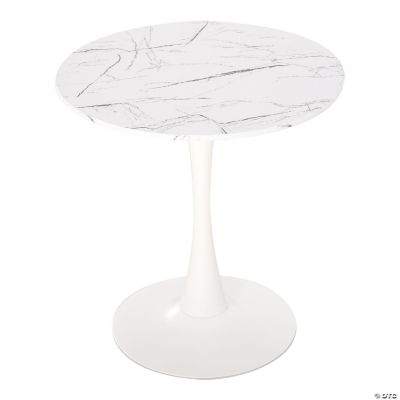 27" Round Dining Table with Metal Pedestal Base for Living Room Natural Wood/Black