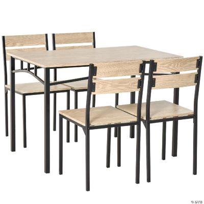 Rustic Industrial 5 Piece Dining Table Set Black Metal with 4