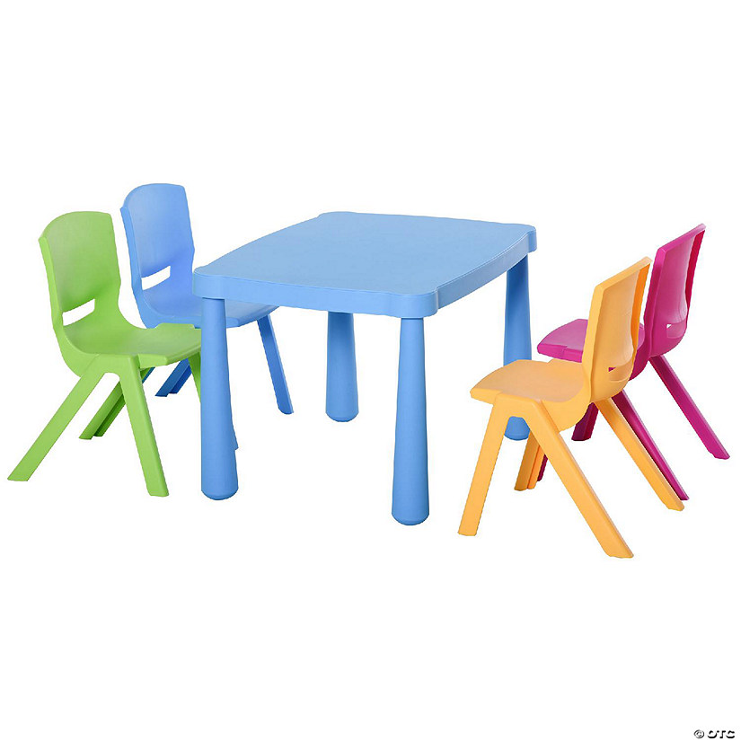 HOMCOM Kids Table and Chair Set 5 Piece Plastic Play Activity Set ...