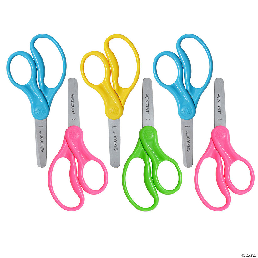 Westcott 5 Hard Handle Kids Scissors, Blunt, Assorted Colors, 2 Per Pack,  3 Packs