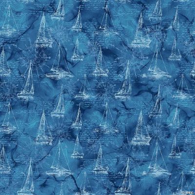 Sail AwaySail Boat Drawing Blue DP2416644 Digital Cotton Fabric