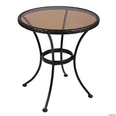 Four Seasons Courtyard Woodard Outdoor Glass Top Bistro Table, Black, 25"