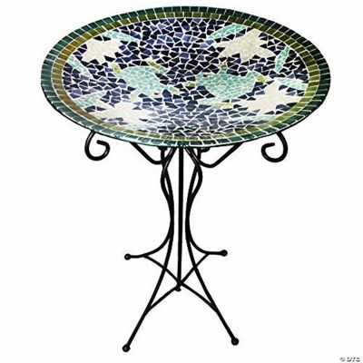 Gardener's Select GSA14BFG01D Mosaic Frogs Glass Bird Bath and Stand